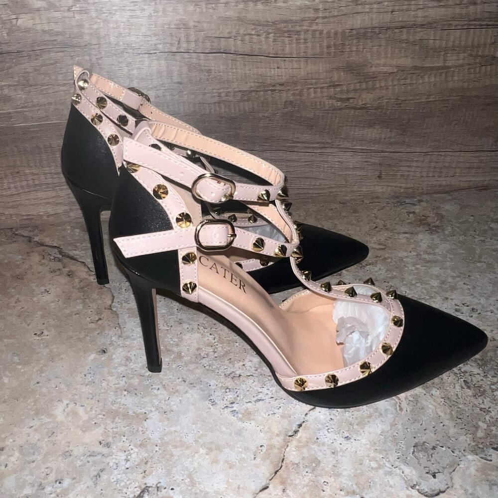 Studded Ankle Strap High Heels Stilettos Pumps Sz 8.5 Dress Shoes Formal Wedding - Picture 13 of 16